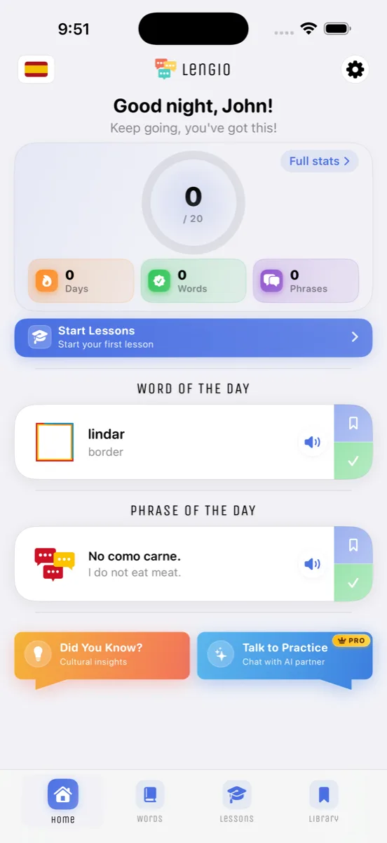Lengio home screen