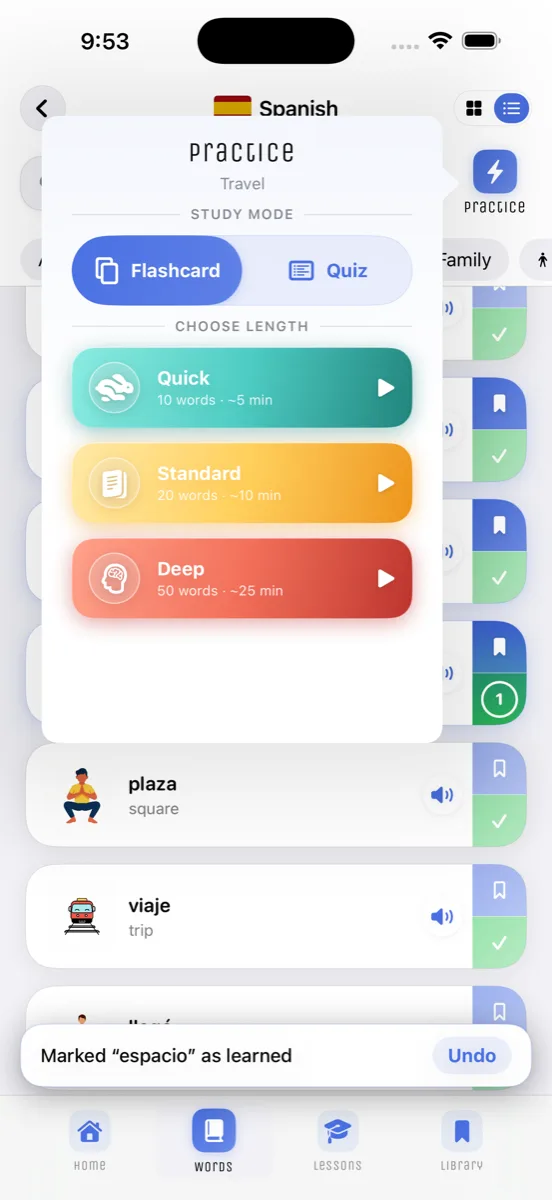 Practice mode selection